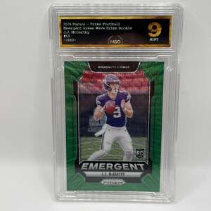 2024 Panini Prizm J.J. McCarthy Green Wave Emergent RC #19 Graded 9 Mint NFL